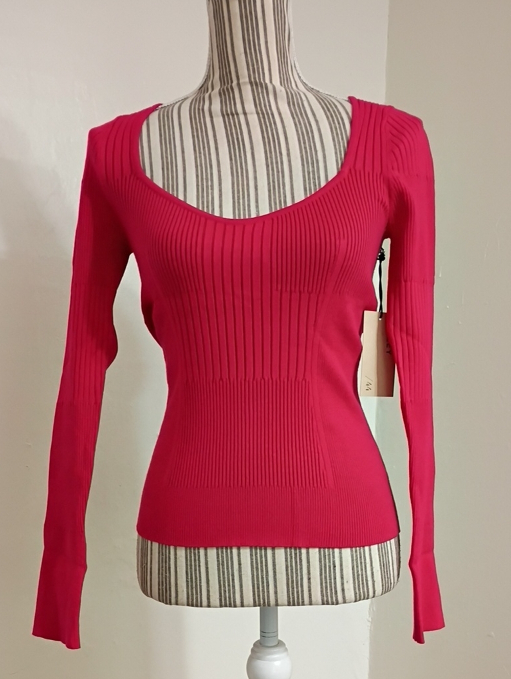 Bailey 44 Dark Pink Ribbed Knit Gro Sweater Top Size M NWT $178